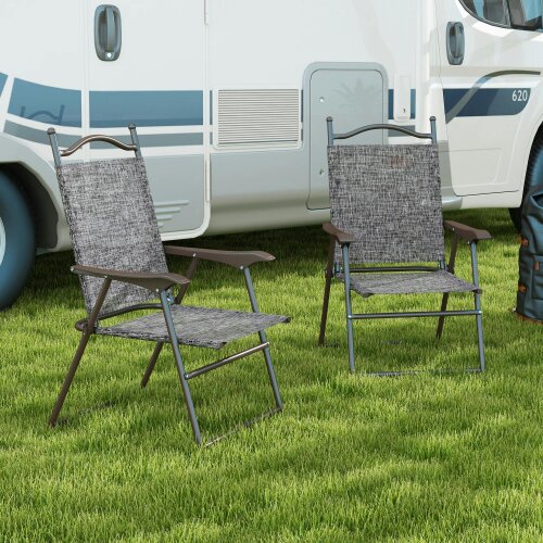 Wyld Haus Hael Set Of 2 Metal Grey Folding Garden Chairs With Fabric Mesh Seats