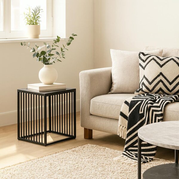 Wyld Haus Porto Organic Black Metal Side Table Stone Effect Top