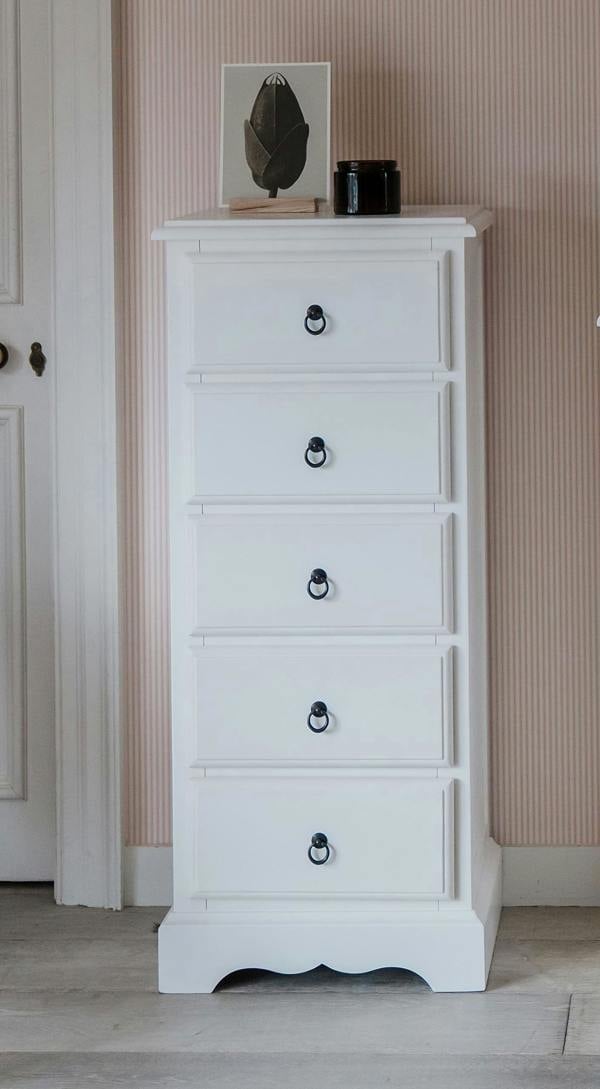 Statement Furniture Romance Tallboy 5 Drawer Narrow Chest of Drawers Assembled Bedroom Storage