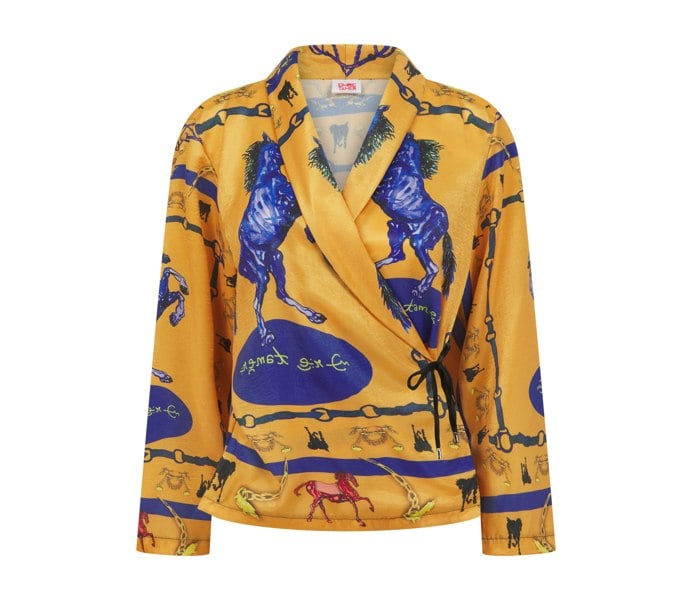 Emre Tamer-London Good Navy Horses Print Wrap Blazer