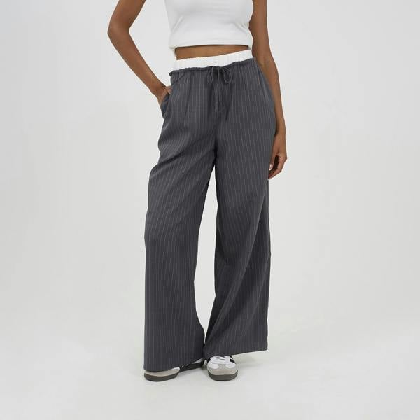 Brave Soul Grey Contrast Waistband Tailored Trousers - Grey Image 1