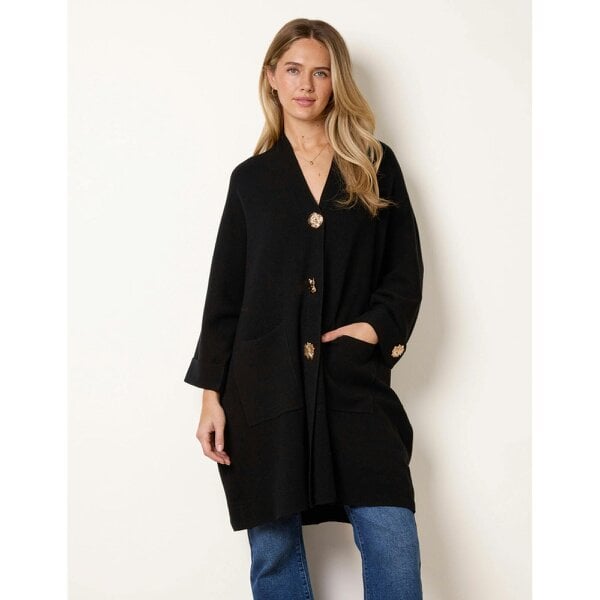 Blue Vanilla Gold Button Heavy Knit Cardigan