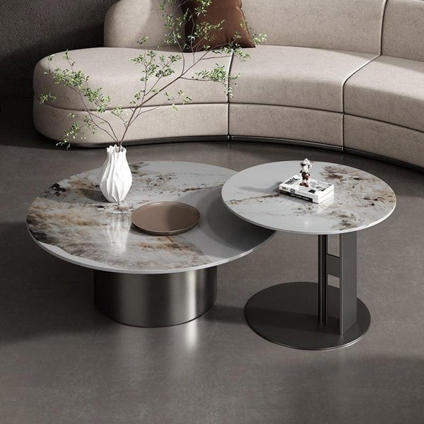 Coar Nesting Coffee Table Set, Gold & Grey-Weilai Concept-Weilai Concept