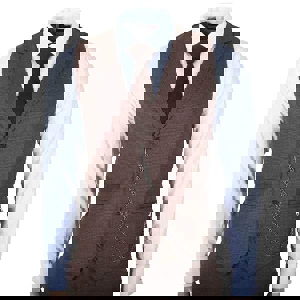 TruClothing TP-50 - Men's Brown 3 Piece Prince Of Wales Check Suit