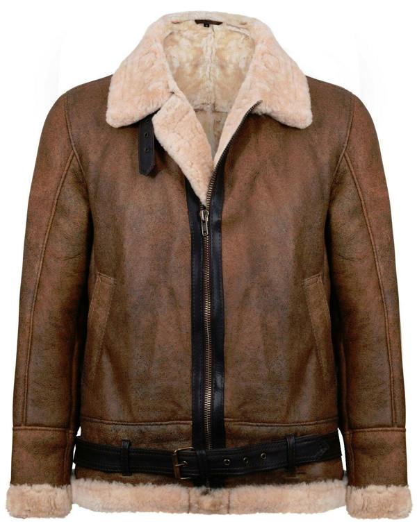 Infinity Leather Mens Vintage Brown Sheepskin Aviator Jacket- KANSAS