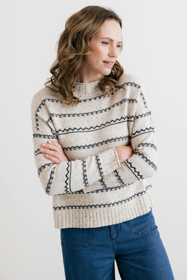 Lily & Me Kirstie Flecked Knit Stripe Knit Jumper Ecru