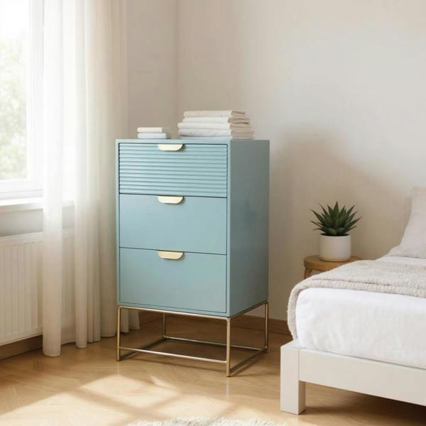 64CM GREEN WOODEN 3 DRAWER BEDSIDE TABLE