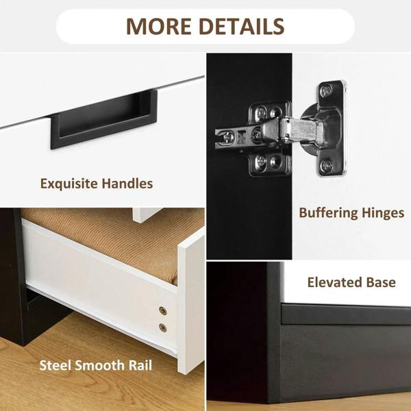 Wardrobe close-up of black handle, metal hinge, and smooth drawer rail