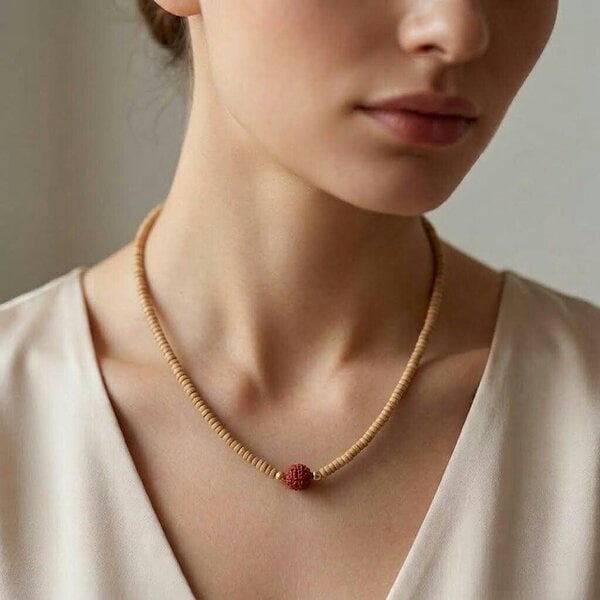 The Colourful Aura Tulsi Wood & Rudraksha Beaded Necklace