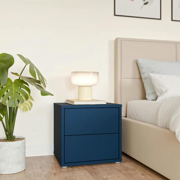 Furniture To Go Alice Springs Low Bedside Cabinet with 2 Drawers Push-to-Open in Night Blue