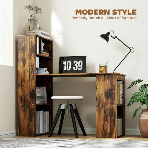 Wyld Haus Nanono 120cm Wooden Rustic Brown 6 Tier Bookshelf Desk For Home Office