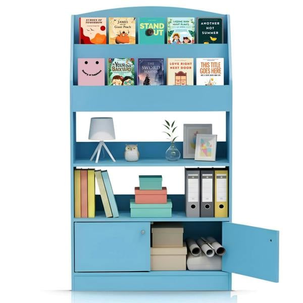 WALPLUS Kidkanac Magazine/Bookshelf with Toy Storage Cabinet, Light Blue | Luxury Wall Decor for Living Room & Bedroom
