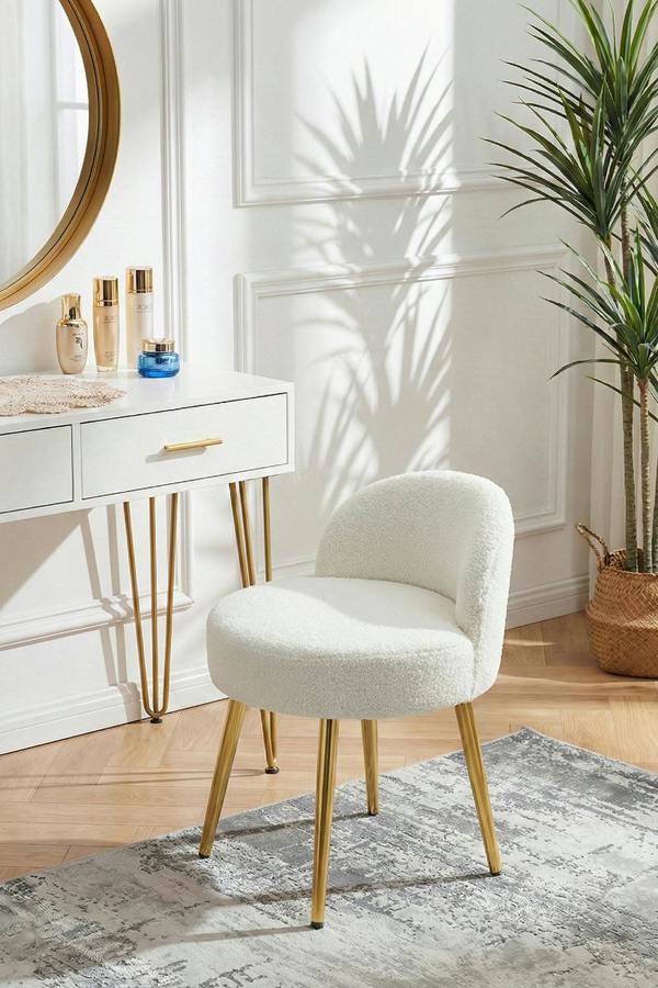 Living and Home Teddy Fleece Dressing Table Stool with Iron Legs