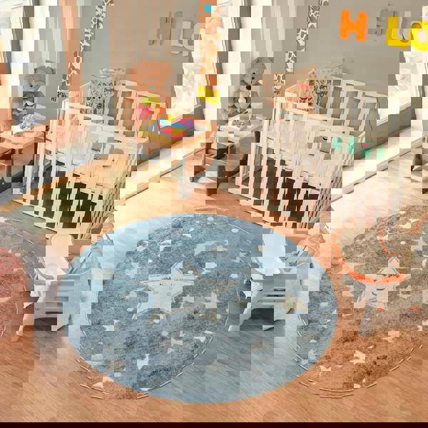 Livabliss Lillian-Kids Blue Grey Beige Yellow Washable Rug for Children's Rooms