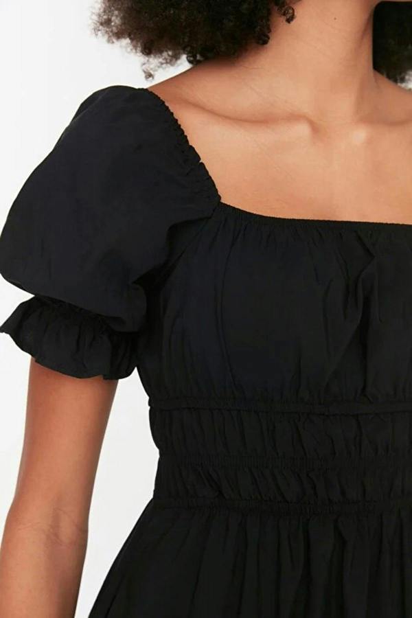 WOVCOR Skater Balloon Sleeve Lined Midi Woven