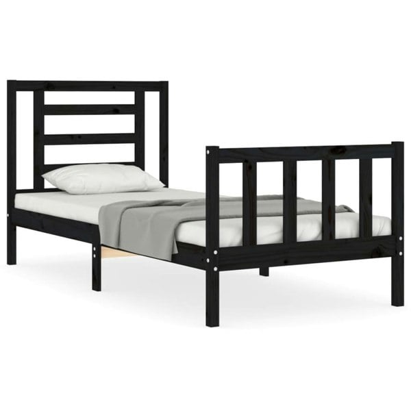 Berkfield Bed Frame with Headboard Black Small Single Solid Wood