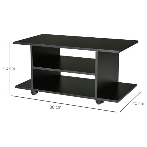 Wyld Haus Coro 80cm Wooden Black Mobile TV Storage Unit With Shelves And Bookcase Design