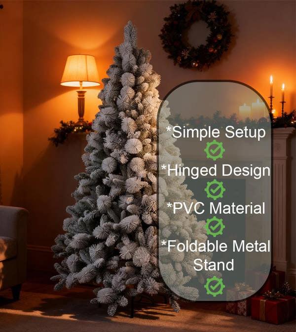 4FT to 8FT Snow Covered Helsinki Fir Artificial Christmas Trees with Hinged Design and Metal Base image 7