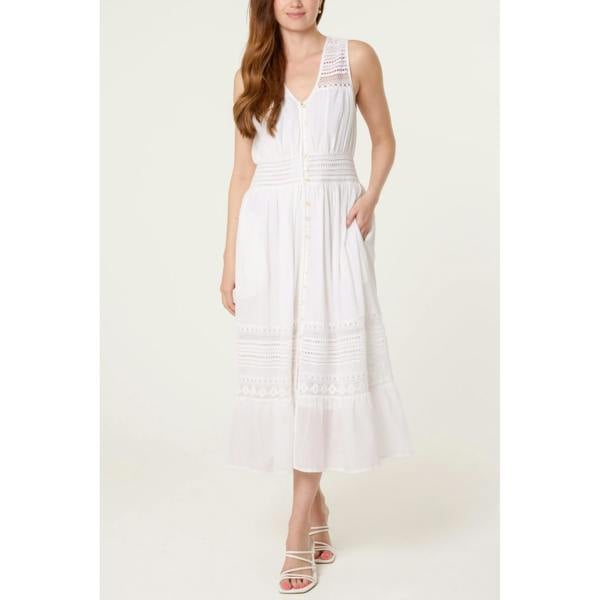 Blue Vanilla Crochet Insert Button Midi Dress