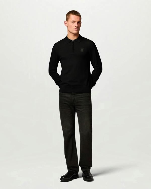 Belstaff Mens Colden Knitted Polo Jumper in Black, full length front