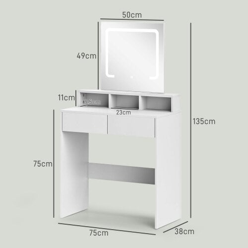 Wyld Haus Linora Roso White Dressing Table With LED Mirror And Built In Storage