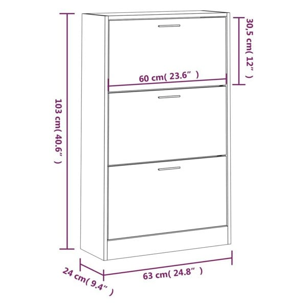 Berkfield Shoe Cabinet High Gloss White 63x24x103 cm Engineered Wood