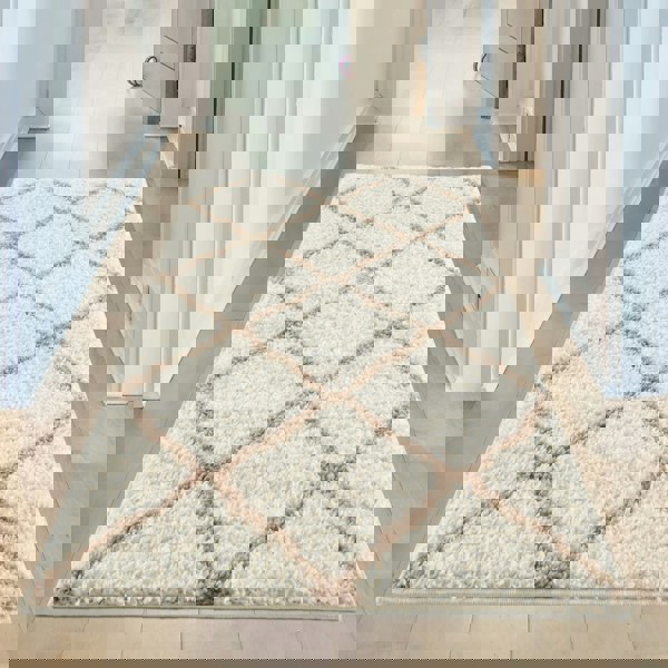 Moroccan Design Thick Shaggy Area Rugs Ivory Beige