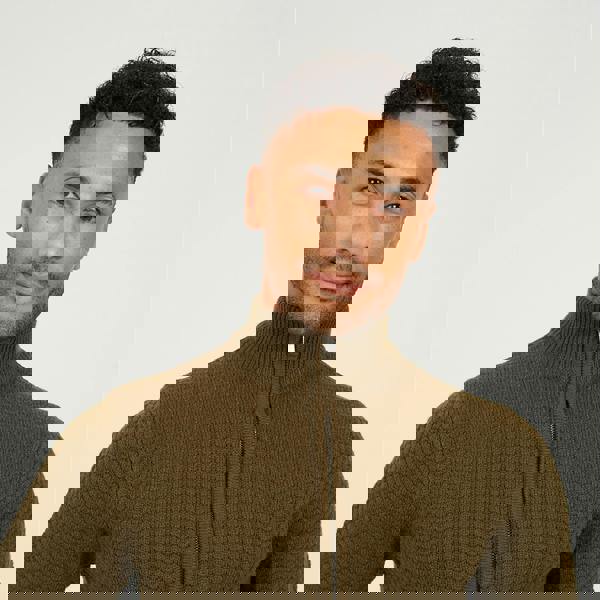 Brave Soul Khaki Zip Through Funnel Neck Knit Cardigan - Khaki Image 4