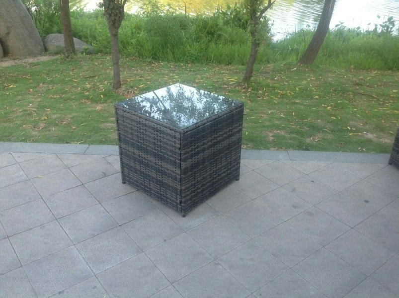 Fimous Grey Rattan Cube Side Table Tea Coffee Table Outdoor Garden Furniture Accessory