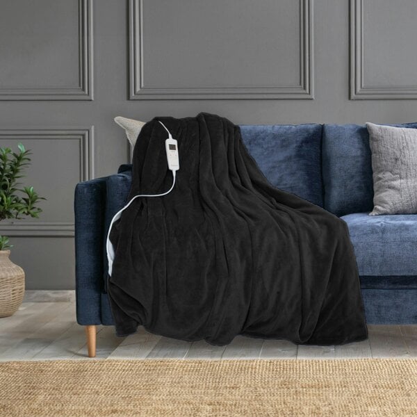 Neo Black Electric Heated Throw Over Blanket - Reversible