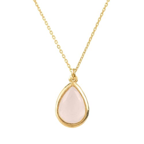 Latelita Pisa Mini Teardrop Necklace Gold Rose Quartz