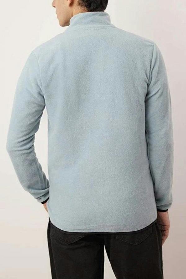 WOVCOR Regular Stand Collar Zippered Polar Fleece Men's Sweatshirt with Stitching Details