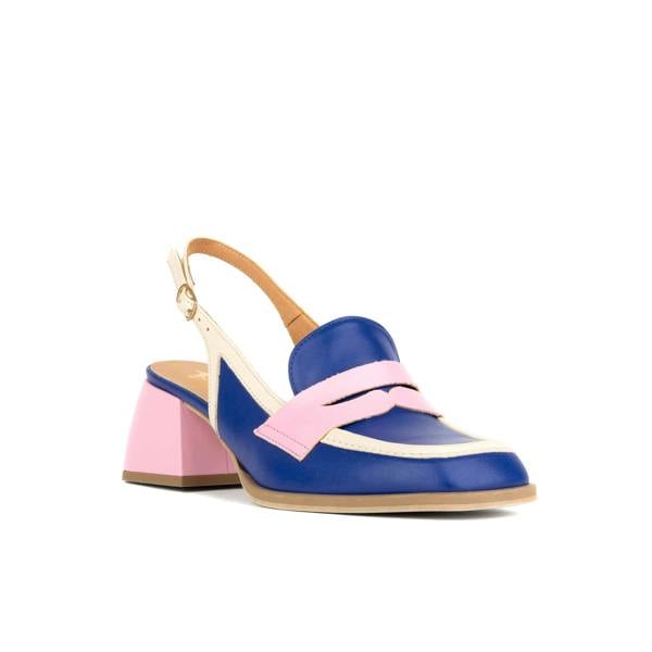 Embassy London Diana - Blue & Cream & Pink - Women's block heel slingback leather pump