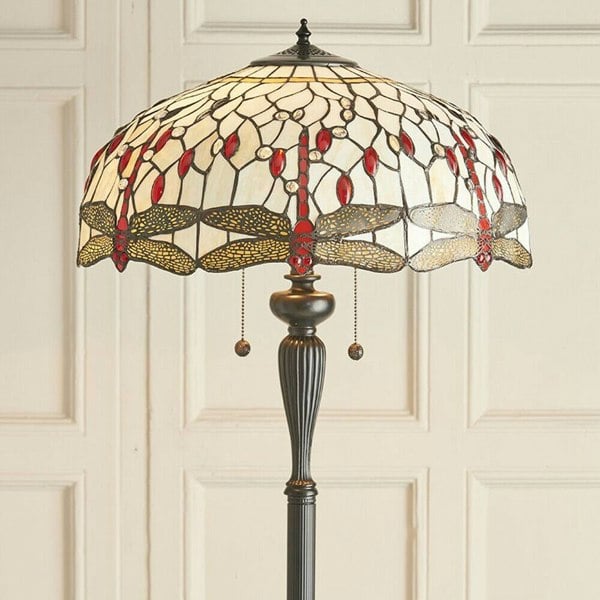 1.5m Tiffany Twin Floor Lamp Dark Bronze & Dragonfly Stained Glass Shade i00012 Loops