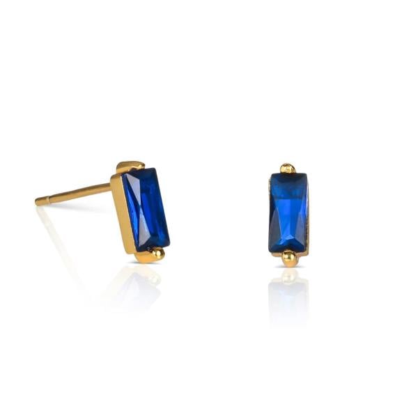 namana Dainty Gold plated Blue Baguette Stud Earrings in 925 Sterling Silver For Women