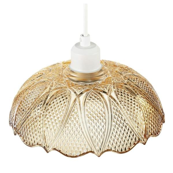Vintage Amber Tinted Cut Glass Pendant Light Shade with Scalloped Edge Image 3