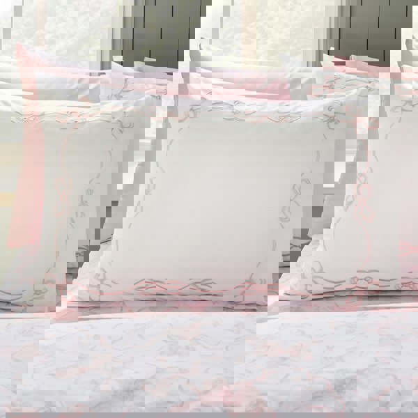 Catherine Lansfield Bow Embroidery Duvet Cover Set White / Pink