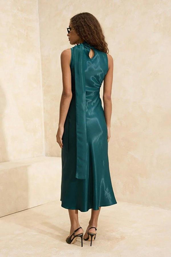 WOVCOR Woven Satin Midi Unlined Evening Dress