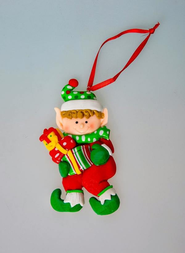 12 Pack Multicolour Hand Painted Ceramic Elf Hanging Christmas Tree Decorations image 3