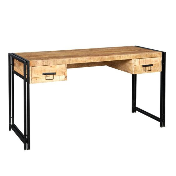 Wyld Haus Toivakka Industrial Reclaimed Wood and Metal Desk 2 Drawers