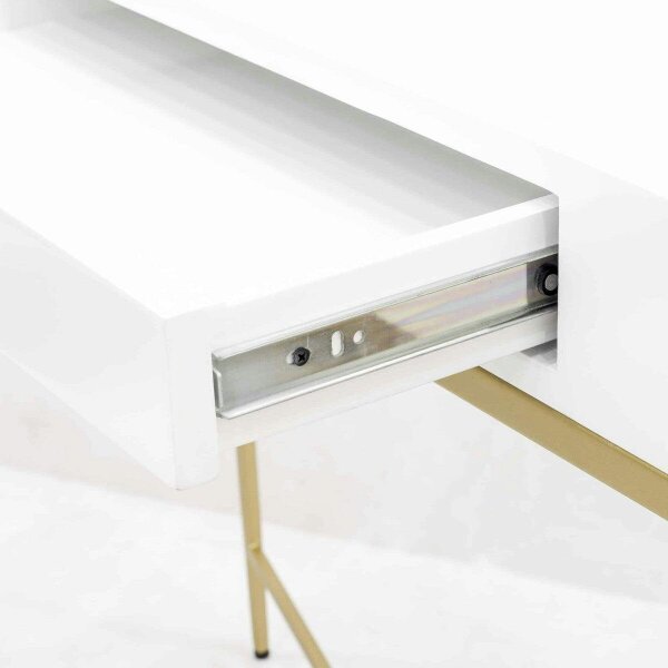 Wyld Haus Genoa White Gloss and Gold Console Table with Drawer