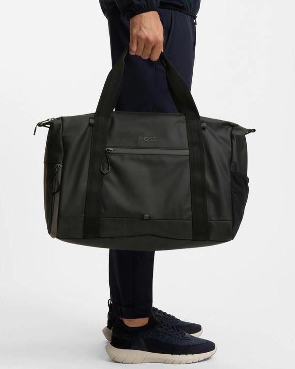 BOSS Orange Stenson Mens Faux-Leather Holdall with Reflective Details - Black 001 | CHO | Designer Mens Holdalls