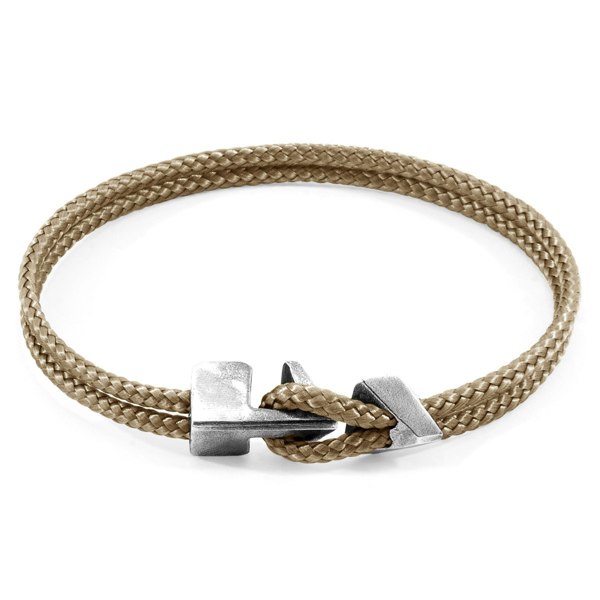 Anchor & Crew Sand Brown Brixham Silver and Rope Bracelet