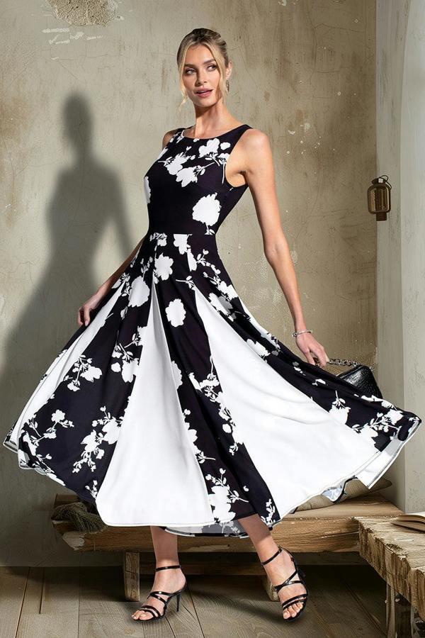 HotSquash Box Pleat Midi Dress with Contrast Skirt