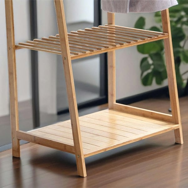 Rafaelo Mobilia Bamboo Clothes Rail With 2 Shelves