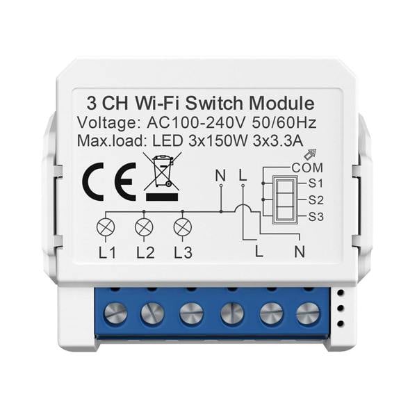 ENER-J Smart WiFi 3CH Switch Module, Converts Existing Switch to App & Voice Control, Works with Alexa & Google Assistant