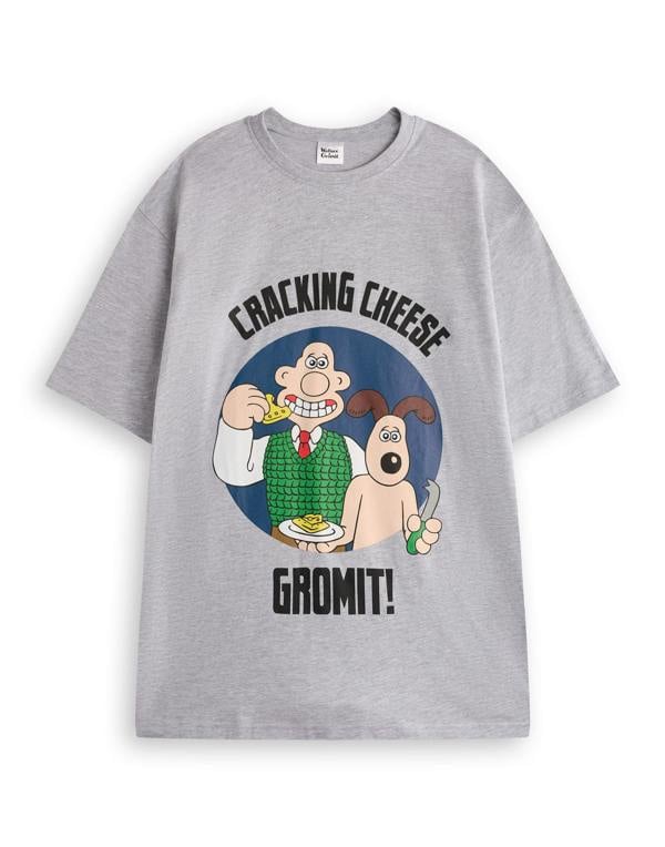 Wallace And Gromit Mens Grey Character Short Sleeve Long Leg Pyjama Set
