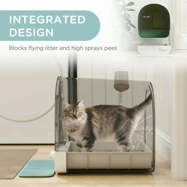 Mint enclosed cat litter box with integrated splash-blocking design and entrance