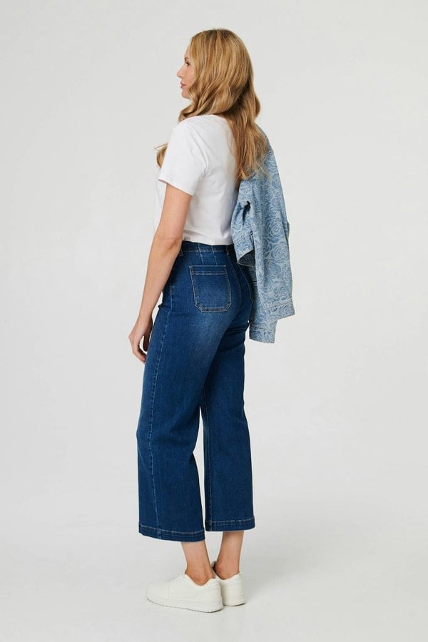 Blue | High Waist Cropped Flared Jeans
