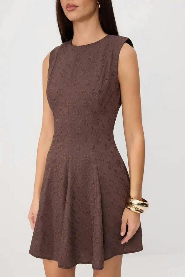 Broderie Anglaise Sleeveless Fit and Flare Mini Dress